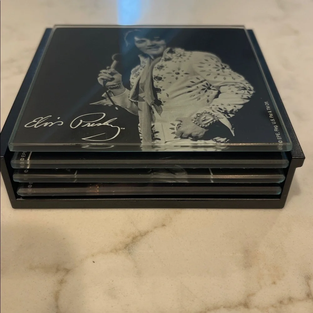 Elvis Presley Glass Coaster Collection ~ Set of 4 different images 4 x 4”